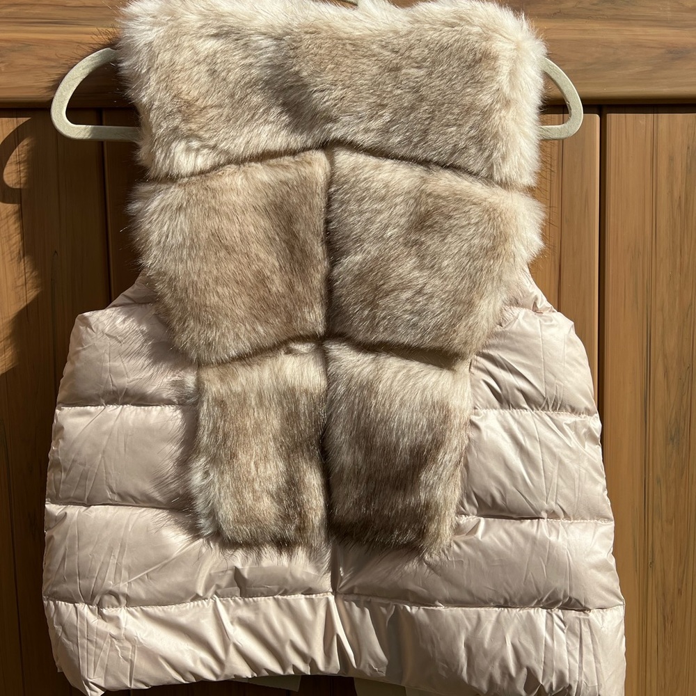 Faux Fur Winter Puffer Ski Vest- Beige - Picture 2 of 6